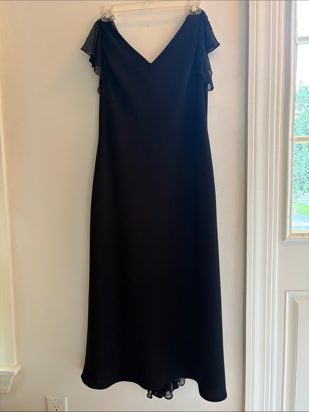 Black V-Neck Midi Dress with Flutter Sleeves
